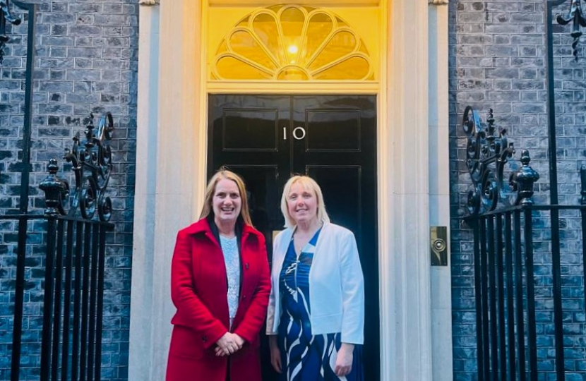 Virginia Crosbie MP with training co-ordinator Bethan McCrohan of Babcock outside 10 Downing Street