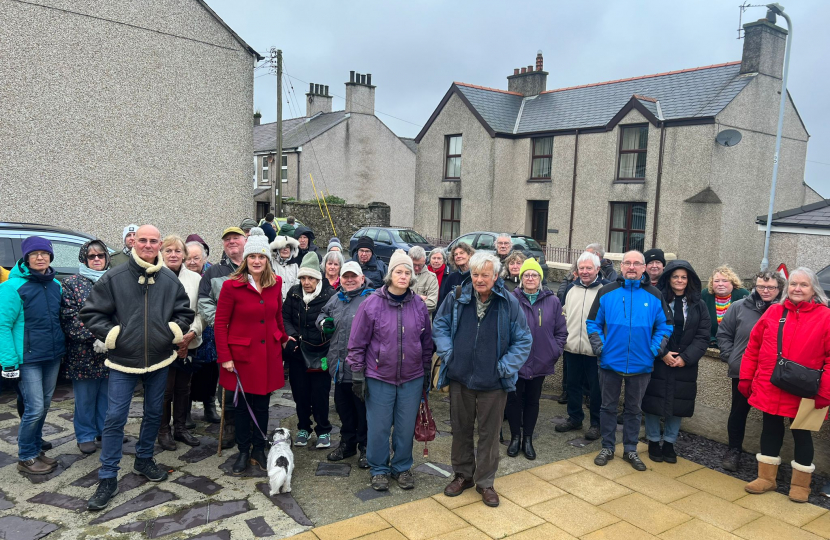 Virginia Crosbie MP with constituents on Brynsiencyn High Street.