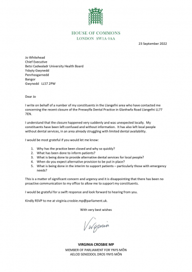 Letter to BCUHB