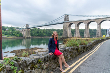 Virginia Crosbie at the Menai Bridge